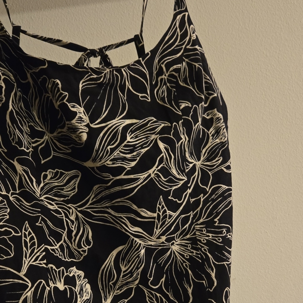 Black and White Floral Linen Mini Dress (ITEM#040)